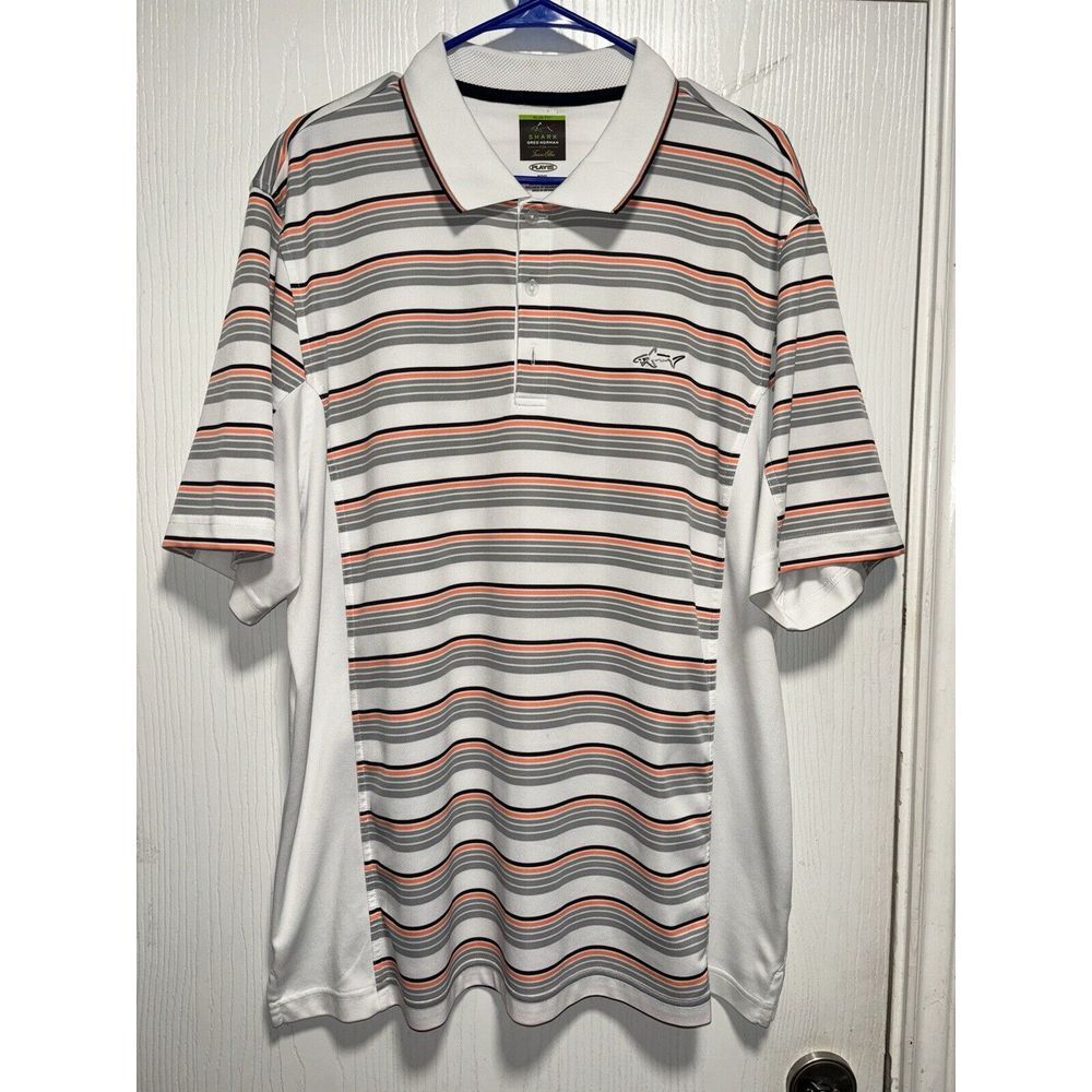 Greg Norman Tasso Elba Men's XXL Play Dry Polo Shirt Gray Orange White